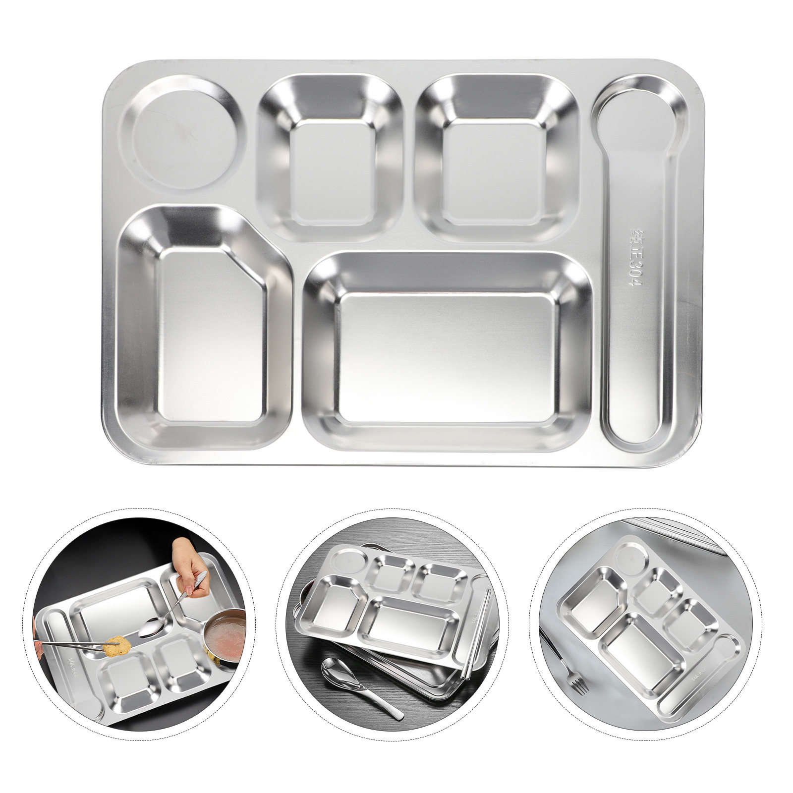 Food Storage Meal Prep - 1pc Stainless Steel 6-Compartment Lunch Tray