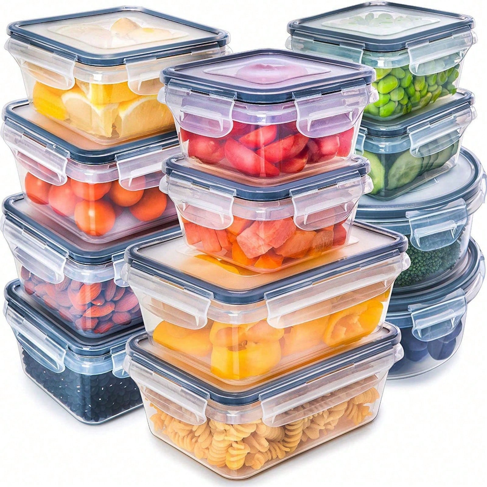 Food Storage Freezer - 12 Plastic Sealed Food Storage Boxes,