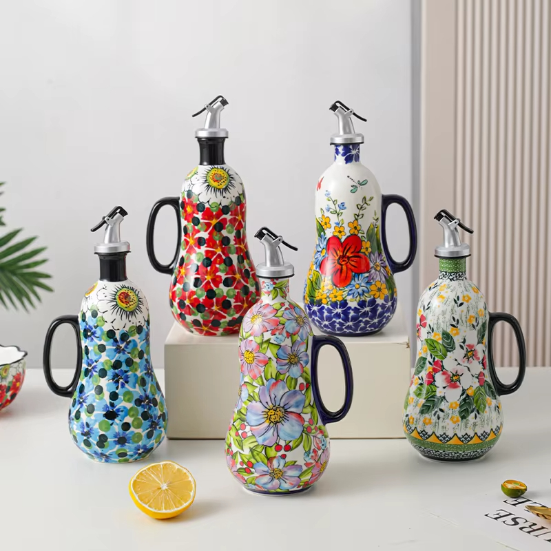 Food Storage Of Plants - Flowers Plants Ceramic Olive Oil Bottle