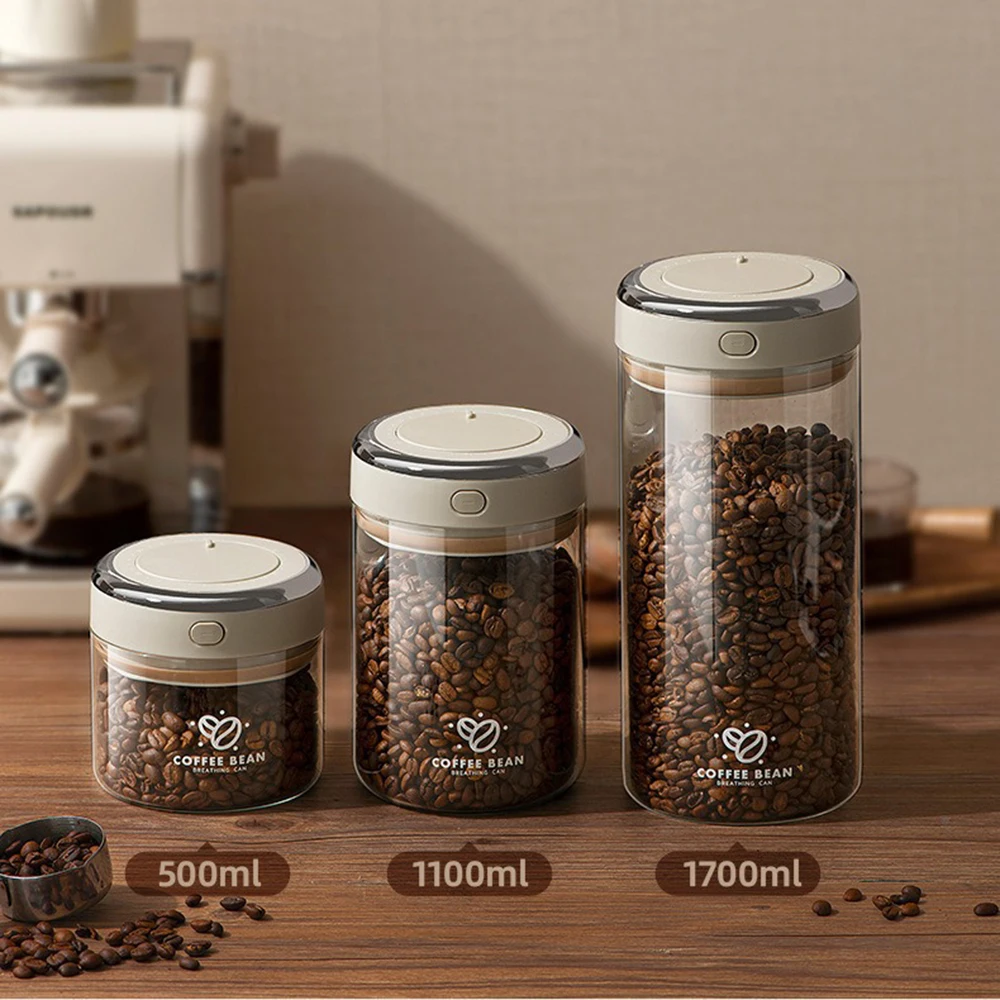 Food Storage Glass Jar - Coffee Bean Sealed Jar 500/1100/1700ml Vacuum