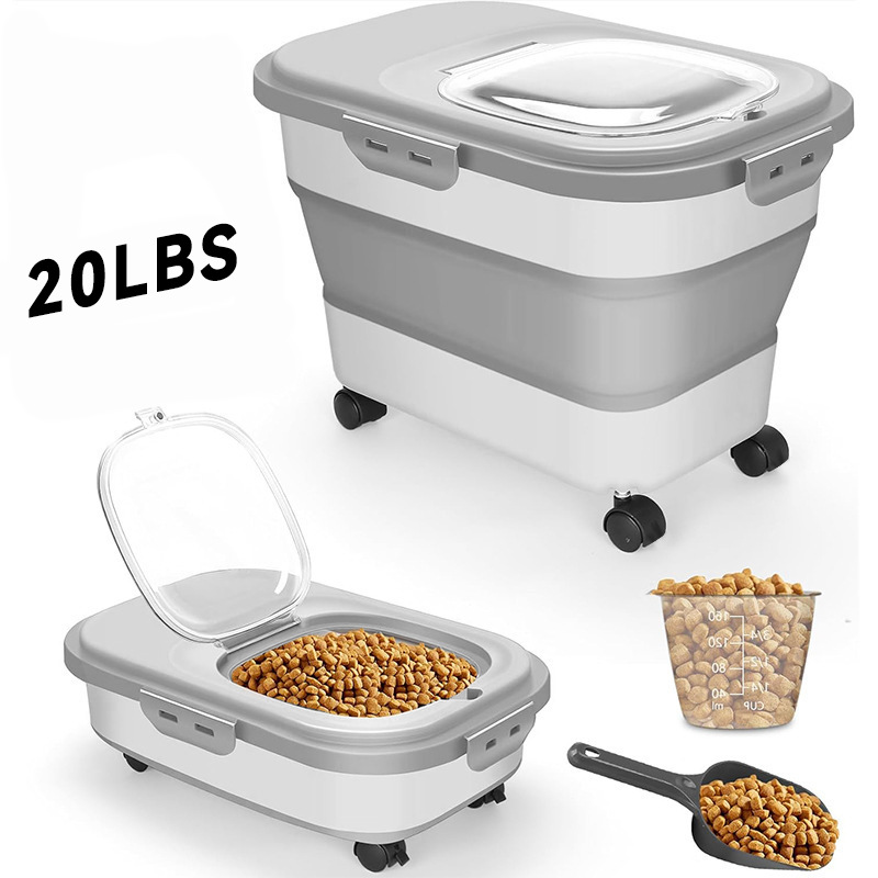 Food Storage With Wheels - Large Dog Food Container Foldable Puppy