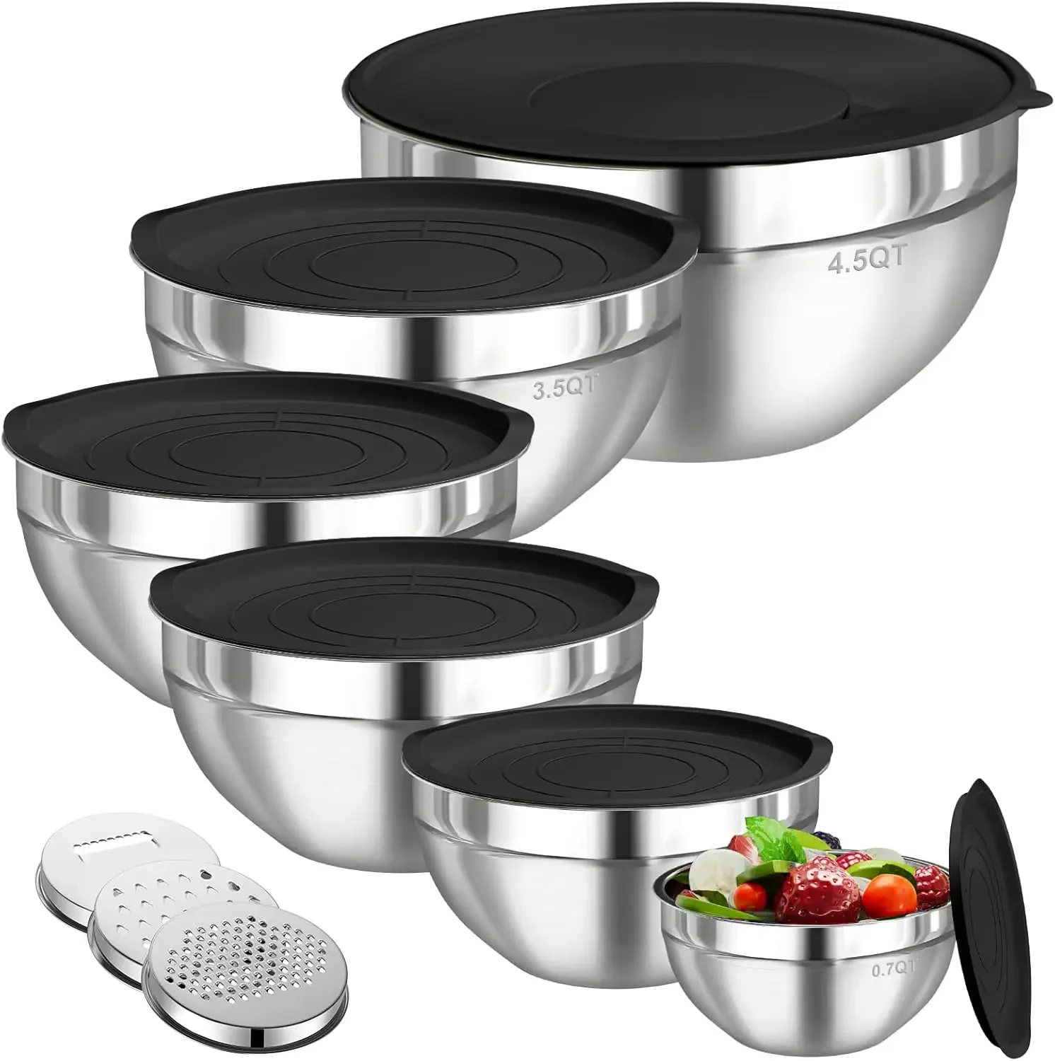 Food Storage Bowls - 6Pcs Stainless Steel Mixing Bowls Set