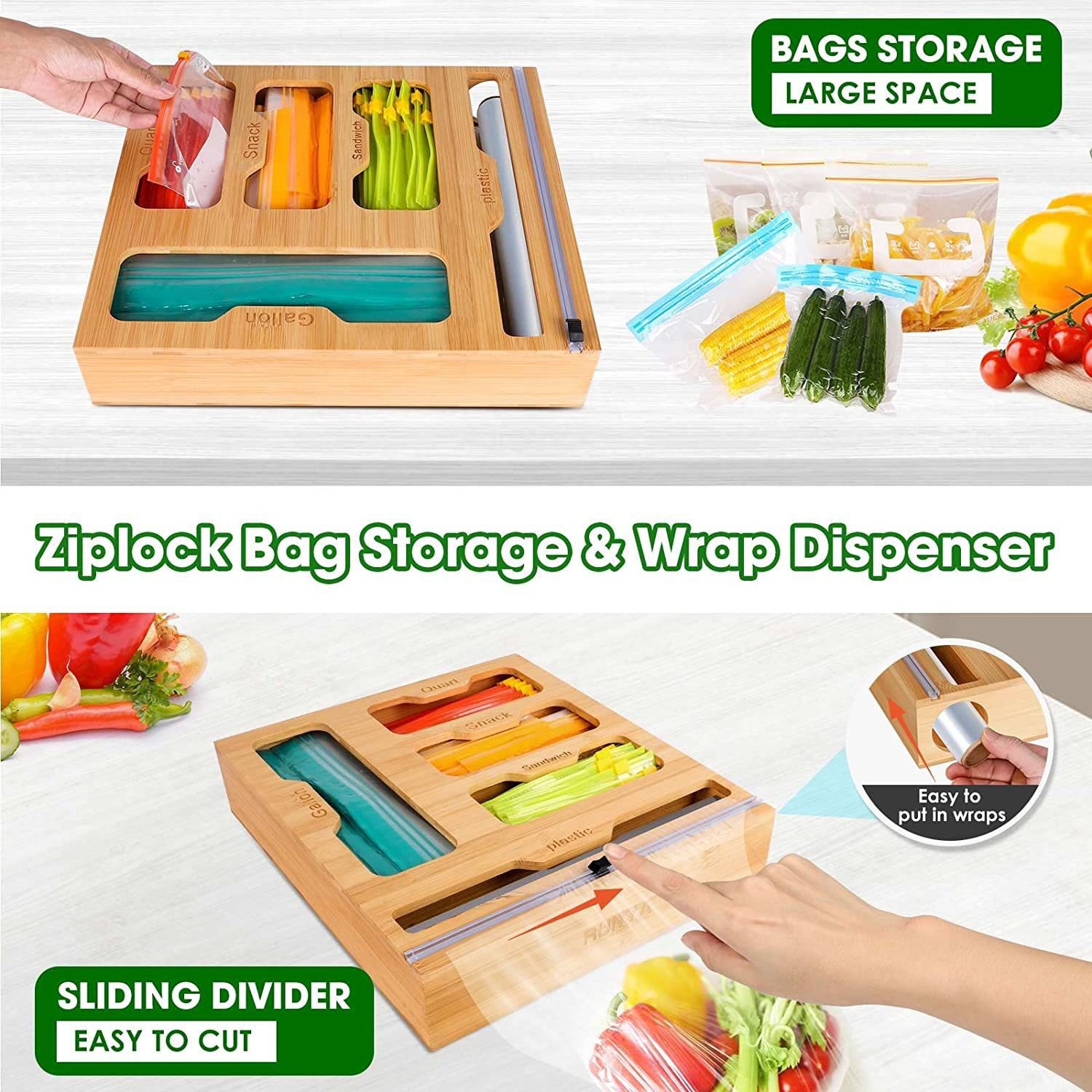 Bamboo Ziplock Food Bag Holder - Food Storage Zip Lock Bags review and price